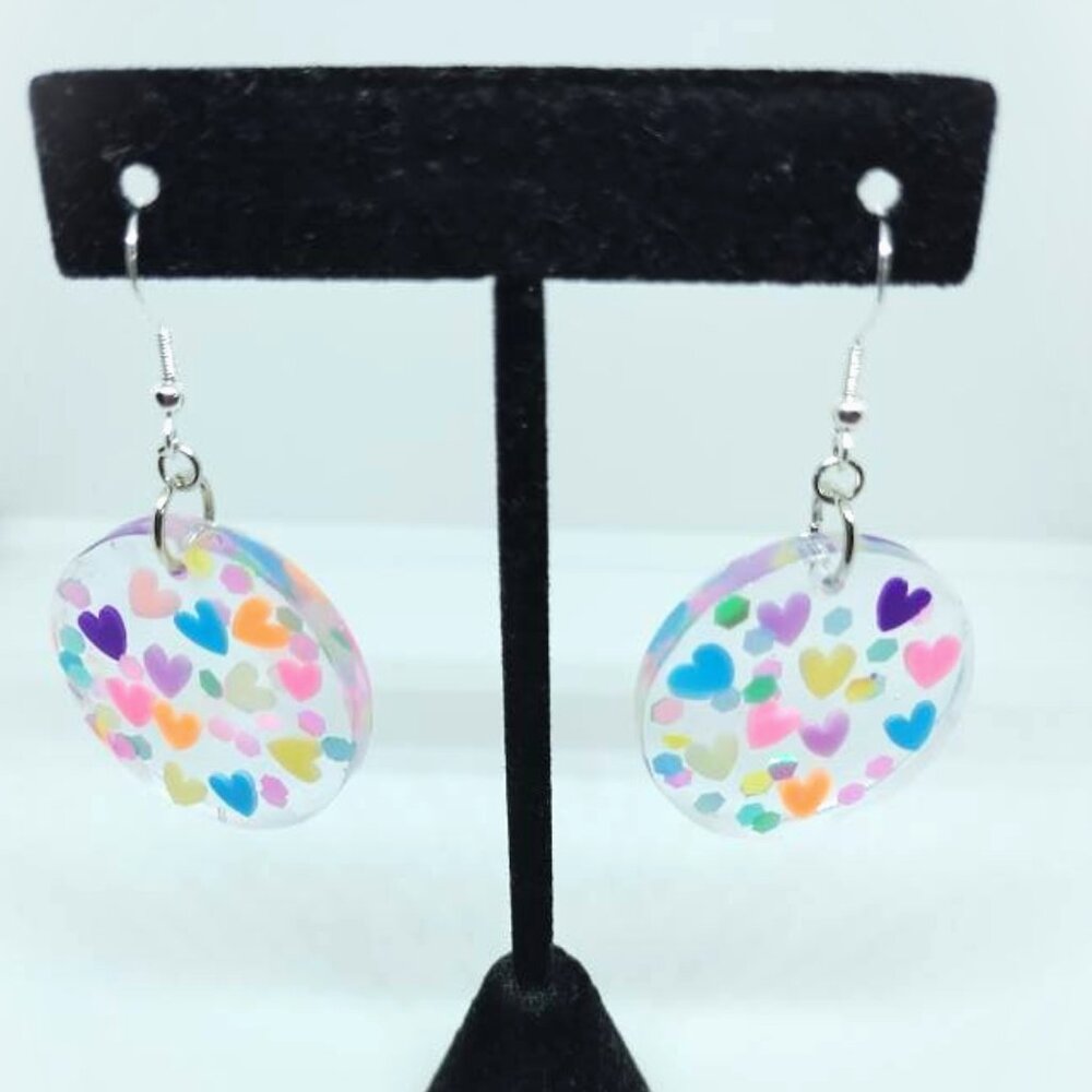 Handmade Pastel Resin Polymer Clay Heart Dangle Earrings